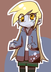 Size: 423x600 | Tagged: safe, artist:youhoujou, imported from derpibooru, derpy hooves, human, equestria girls, crying, cute, eye clipping through hair, female, humanized, sad, sadorable, solo