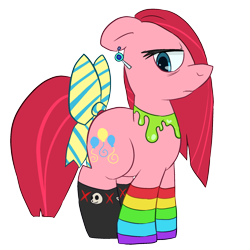 Size: 1280x1280 | Tagged: safe, artist:dustyranger, imported from derpibooru, pinkie pie, clothes, earring, female, piercing, pinkamena diane pie, socks, solo, tail bow