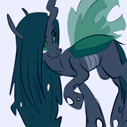 Size: 700x700 | Tagged: safe, artist:goat train, imported from derpibooru, queen chrysalis, changeling, changeling queen, female, raised hoof, solo