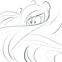 Size: 700x700 | Tagged: safe, artist:goat train, imported from derpibooru, coloratura, the mane attraction, countess coloratura, female, impossibly long hair, long hair, monochrome, sketch, solo