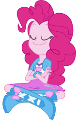 Size: 3668x5823 | Tagged: safe, artist:illumnious, imported from derpibooru, pinkie pie, equestria girls, rainbow rocks, .ai available, absurd resolution, adobe illustrator, balloon, boots, bracelet, clothes, crossed arms, eyes closed, female, high heel boots, simple background, sitting, skirt, smiling, solo, swag, transparent background, vector