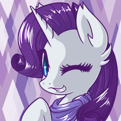 Size: 660x660 | Tagged: safe, artist:sapphfyr, imported from derpibooru, rarity, clothes, female, scarf, solo, wink