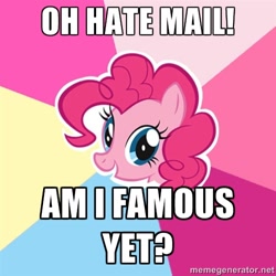 Size: 500x500 | Tagged: safe, imported from derpibooru, pinkie pie, hate mail, image macro, meme, reaction image