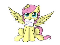 Size: 1600x1200 | Tagged: safe, artist:fluttershy-wins, imported from derpibooru, fluttershy, alternate hairstyle, cute, female, heart, love me, mouth hold, short hair, short mane, shyabetes, sitting, solo