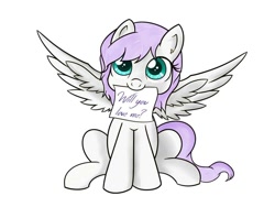 Size: 960x720 | Tagged: safe, artist:fluttershy-wins, edit, imported from derpibooru, oc, oc only, pegasus, pony, cute, heart, love me, mouth hold, short hair, sitting, solo