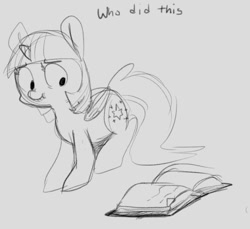 Size: 599x548 | Tagged: artist needed, safe, imported from derpibooru, twilight sparkle, alicorn, pony, adorkable, book, concerned, cute, dialogue, dork, female, mare, monochrome, scrunchy face, sketch, solo, twiabetes, twilight sparkle (alicorn)