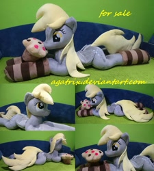 Size: 1024x1138 | Tagged: safe, artist:agatrix, imported from derpibooru, derpy hooves, pegasus, pony, clothes, female, food, irl, life size, mare, muffin, photo, plushie, prone, socks, solo, striped socks