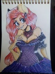 Size: 1620x2160 | Tagged: safe, artist:yukomaussi, imported from derpibooru, fluttershy, anthro, female, solo, traditional art