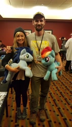 Size: 2988x5312 | Tagged: artist needed, safe, imported from derpibooru, derpy hooves, rainbow dash, soarin', twilight sparkle, human, pony, ashleigh ball, brony, irl, irl human, photo, plushie, ponyville ciderfest