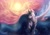 Size: 2630x1860 | Tagged: safe, artist:bluespaceling, imported from derpibooru, princess celestia, cloud, female, flying, looking at you, moon, solo, spread wings, stars, sun