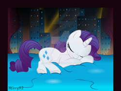 Size: 1024x771 | Tagged: safe, artist:mirry92, imported from derpibooru, rarity, pony, unicorn, cute, deviantart watermark, female, manehattan, obtrusive watermark, raribetes, sleeping, solo, watermark