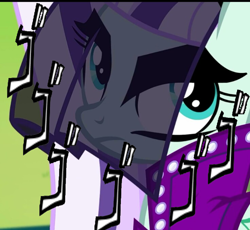 Size: 736x678 | Tagged: safe, edit, imported from derpibooru, screencap, coloratura, the mane attraction, countess coloratura, eyebrows, female, image macro, jojo's bizarre adventure, meme, menacing, onomatopoeia, solo, ゴ ゴ ゴ