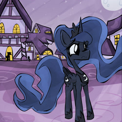 Size: 2000x2000 | Tagged: safe, artist:hackd, imported from derpibooru, princess luna, alone, nightmare night, worried