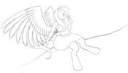 Size: 1524x877 | Tagged: safe, artist:alixnight, imported from derpibooru, fluttershy, anthro, butterfly, unguligrade anthro, clothes, dress, female, monochrome, nature, solo