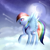 Size: 2880x2880 | Tagged: safe, artist:kurochhi, imported from derpibooru, rainbow dash, cloud, female, moon, night, solo, spread wings