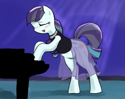 Size: 1000x796 | Tagged: safe, artist:seidouryu, imported from derpibooru, coloratura, earth pony, pony, the mane attraction, bipedal, clothes, female, musical instrument, piano, rara, solo