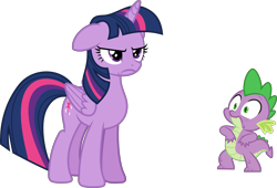 Size: 8813x6000 | Tagged: safe, artist:gamemasterluna, imported from derpibooru, spike, twilight sparkle, alicorn, pony, what about discord?, .svg available, absurd resolution, duo, female, inkscape, mare, simple background, transparent background, twilight sparkle (alicorn), unamused, vector