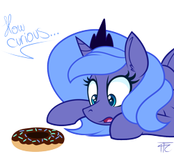 Size: 1002x885 | Tagged: safe, artist:php92, imported from derpibooru, princess luna, bread, curious, donut, female, filly, food, solo, woona