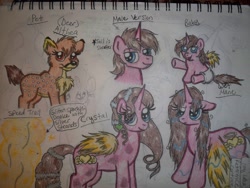 Size: 3648x2736 | Tagged: safe, artist:shelby100, imported from derpibooru, oc, oc only, oc:althea, oc:carmela, alicorn, deer, pony, alicorn oc, baby, crystallized, diaper, pet, rule 63, solo, traditional art, wet, wet mane, younger