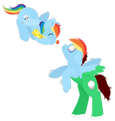 Size: 1833x1929 | Tagged: safe, artist:lucky-jacky, imported from derpibooru, rainbow dash, oc, oc:northern haste, assimilation, clone, commission, crying, northash, rainbow blitz, rule 63, simple background, transformation, transparent background, twinning