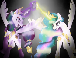 Size: 811x624 | Tagged: safe, artist:nevera573, idw, imported from derpibooru, princess celestia, reflections, spoiler:comic, dark mirror universe, duality, evil celestia, evil counterpart, female, magic, mirror universe, solo