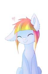 Size: 877x1345 | Tagged: safe, artist:ghst-qn, imported from derpibooru, oc, oc only, oc:melon-drop, earth pony, pony, ear fluff, eyes closed, female, floppy ears, happy, heart, mare, simple background, sitting, smiling