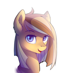 Size: 992x992 | Tagged: safe, artist:ghst-qn, imported from derpibooru, oc, oc only, oc:violet delivery, pony, bust, ear fluff, eyebrows, female, looking at you, mare, open mouth, simple background, smiling, solo