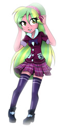 Size: 700x1400 | Tagged: safe, artist:nekojackun, imported from derpibooru, lemon zest, equestria girls, friendship games, :p, bowtie, clothes, crystal prep academy, crystal prep academy uniform, crystal prep shadowbolts, female, headphones, licking, licking lips, looking at you, plaid skirt, pleated skirt, school uniform, shoes, simple background, skirt, solo, tongue out, white background