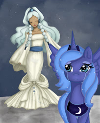 Size: 2496x3056 | Tagged: safe, artist:allymoodyneko, imported from derpibooru, princess luna, avatar: the last airbender, crossover, crying, moon, s1 luna, yue