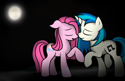 Size: 1580x1024 | Tagged: safe, artist:pinkamenascratch, imported from derpibooru, dj pon-3, pinkie pie, vinyl scratch, pony, duo, female, lesbian, shipping, vinylpie