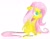 Size: 1339x1048 | Tagged: safe, artist:raiwee, imported from derpibooru, fluttershy, female, floppy ears, gritted teeth, looking at something, looking away, simple background, sitting, solo, traditional art, white background