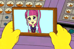 Size: 500x330 | Tagged: safe, artist:artattax, imported from derpibooru, sour sweet, equestria girls, friendship games, angry, animated, blushing, female, frown, glare, gritted teeth, hologram, open mouth, smiling, sour rage, sourdere, the simpsons, tsundere, wide eyes