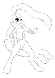 Size: 877x1240 | Tagged: safe, artist:alixnight, imported from derpibooru, coloratura, anthro, unguligrade anthro, clothes, countess coloratura, dancing, female, leotard, monochrome, solo