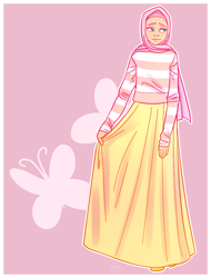 Size: 760x1000 | Tagged: safe, artist:alvrexadpot, imported from derpibooru, fluttershy, human, clothes, derail in the comments, female, hijab, humanized, islam, islamashy, long skirt, skirt, solo, sweater, sweatershy