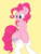Size: 2365x3124 | Tagged: safe, artist:dfectivedvice, artist:jubileeglider, imported from derpibooru, pinkie pie, pony, semi-anthro, bipedal, chest fluff, clothes, cute, diapinkes, ear fluff, female, fluffy, leg fluff, shoulder fluff, simple background, smiling, socks, solo, thigh highs, yellow background