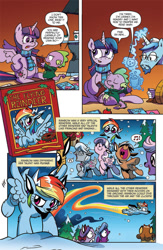 Size: 630x969 | Tagged: safe, artist:brendahickey, artist:katiecandraw, idw, imported from derpibooru, cuppa joe, diamond tiara, rainbow dash, silver spoon, spike, twilight sparkle, deer, reindeer, spoiler:comic, spoiler:comicholiday2015, book, chocolate, christmas, clothes, cloven hooves, coffee, cookie, deerified, floppy ears, flying, food, fruitcake, hot chocolate, magic, marshmallow, prancing, preview, rainbow trail, reindeer dash, rudolph the red nosed reindeer, scarf, singing, snow, snowfall, species swap, telekinesis, twilight sparkle (alicorn)