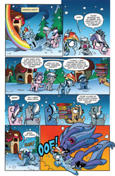 Size: 630x969 | Tagged: safe, artist:brendahickey, idw, imported from derpibooru, diamond tiara, princess luna, rainbow dash, silver spoon, alicorn, deer, pony, reindeer, spoiler:comic, spoiler:comicholiday2015, amazing, battleship, candyland, cloven hooves, collision, connect four, deerified, floppy ears, games, gelding wars, luna outta nowhere, monopoly, oof, preview, rainbow trail, reindeer dash, rudolph the red nosed reindeer, snow, snowfall, sorry, species swap