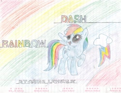 Size: 1024x786 | Tagged: safe, artist:rubixks, imported from derpibooru, rainbow dash, pegasus, pony, female, lined paper, mare, solo, traditional art