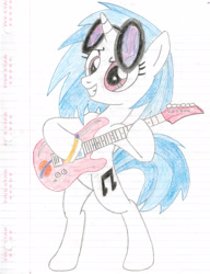 Size: 2479x3229 | Tagged: safe, artist:rubixks, imported from derpibooru, dj pon-3, vinyl scratch, female, guitar, lined paper, solo, traditional art