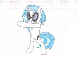 Size: 1024x786 | Tagged: safe, artist:rubixks, imported from derpibooru, dj pon-3, vinyl scratch, female, glasses, lined paper, solo, traditional art