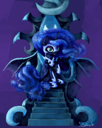 Size: 2000x2500 | Tagged: safe, artist:solar-claw, imported from derpibooru, nightmare moon, female, raised hoof, sitting, solo, throne