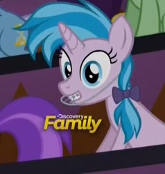 Size: 502x528 | Tagged: safe, imported from derpibooru, screencap, air way, pearly whites, the cutie re-mark, braces, discovery family logo, headgear, solo, teenager