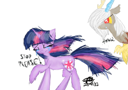 Size: 965x675 | Tagged: safe, artist:missmagicalwolf, imported from derpibooru, discord, twilight sparkle, crying, eris, rule 63