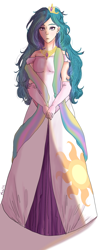 Size: 800x2000 | Tagged: safe, artist:megaimpact, imported from derpibooru, princess celestia, human, clothes, dress, female, humanized, simple background, solo