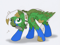 Size: 731x552 | Tagged: safe, artist:ravenpuff, imported from derpibooru, oc, oc only, oc:rowena, pegasus, pony, the cutie re-mark, alternate timeline, braid, chrysalis resistance timeline, dagger, female, knife, mare, mouth hold, mud, necklace, solo