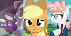 Size: 1376x710 | Tagged: safe, imported from derpibooru, screencap, applejack, coloratura, svengallop, earth pony, pony, the mane attraction, countess coloratura, female, male, mare, stallion