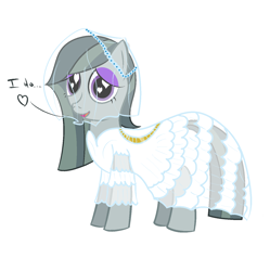 Size: 1384x1388 | Tagged: safe, artist:mightyshockwave, imported from derpibooru, marble pie, earth pony, pony, hearthbreakers, clothes, dress, female, heart eyes, love, mare, marriage, solo, wedding, wedding dress, wingding eyes