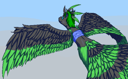 Size: 540x336 | Tagged: safe, artist:graytr, imported from derpibooru, oc, oc only, oc:bucketling, changeling, harpy, female, sky, solo, wings