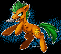 Size: 900x799 | Tagged: safe, artist:sciggles, imported from derpibooru, oc, oc only, oc:roughneck, earth pony, pony, knife, solo