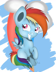 Size: 1024x1327 | Tagged: safe, artist:theartistsora, imported from derpibooru, rainbow dash, female, filly, filly rainbow dash, sitting, solo